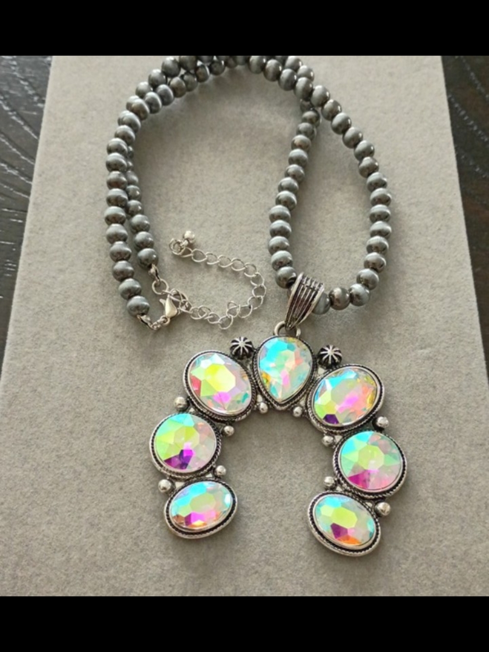 Iridescent Crystal Navajo Style Statement Pendant Necklace